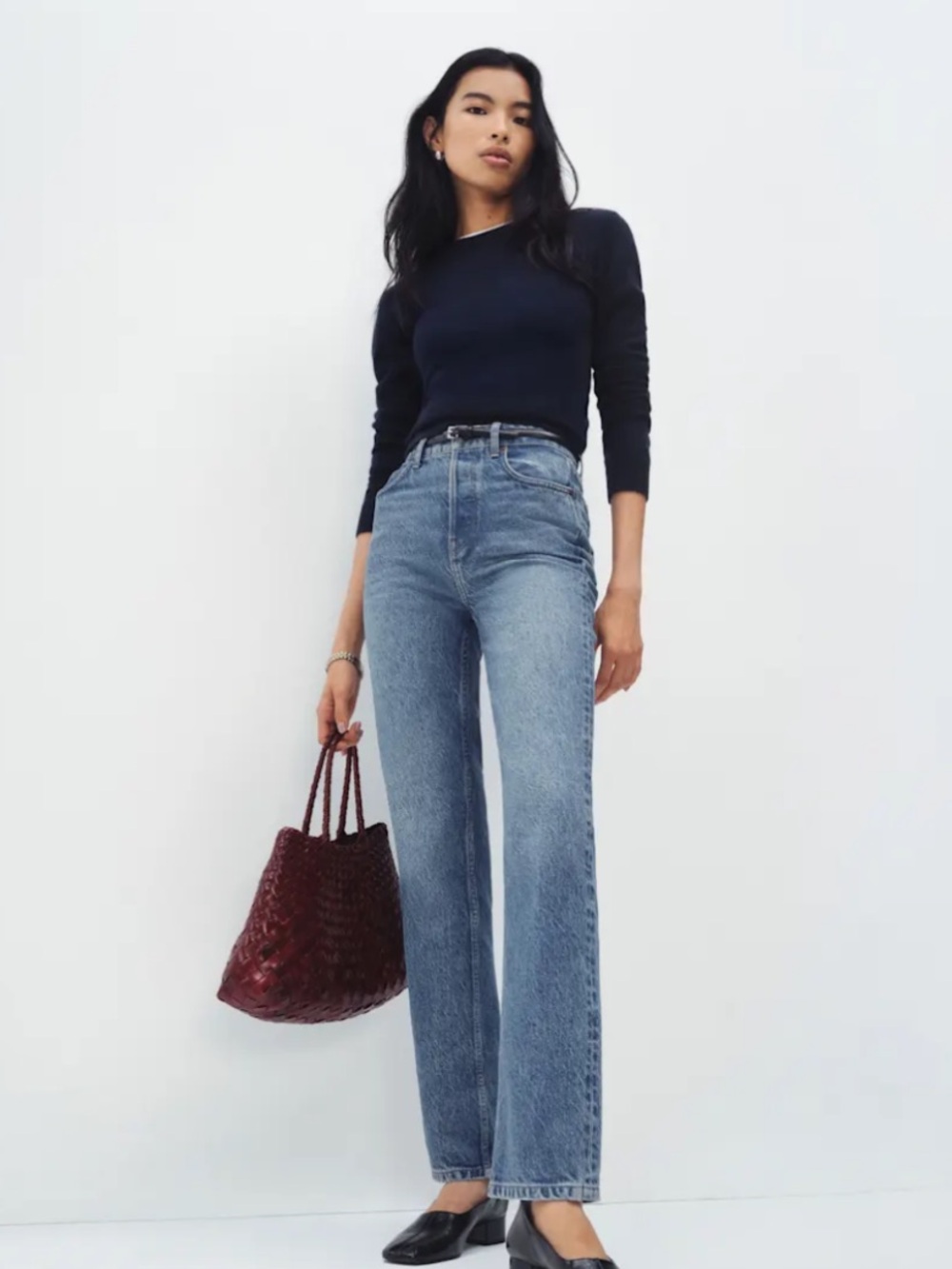 Reformation  Blue Straight-Leg Denim Jeans
